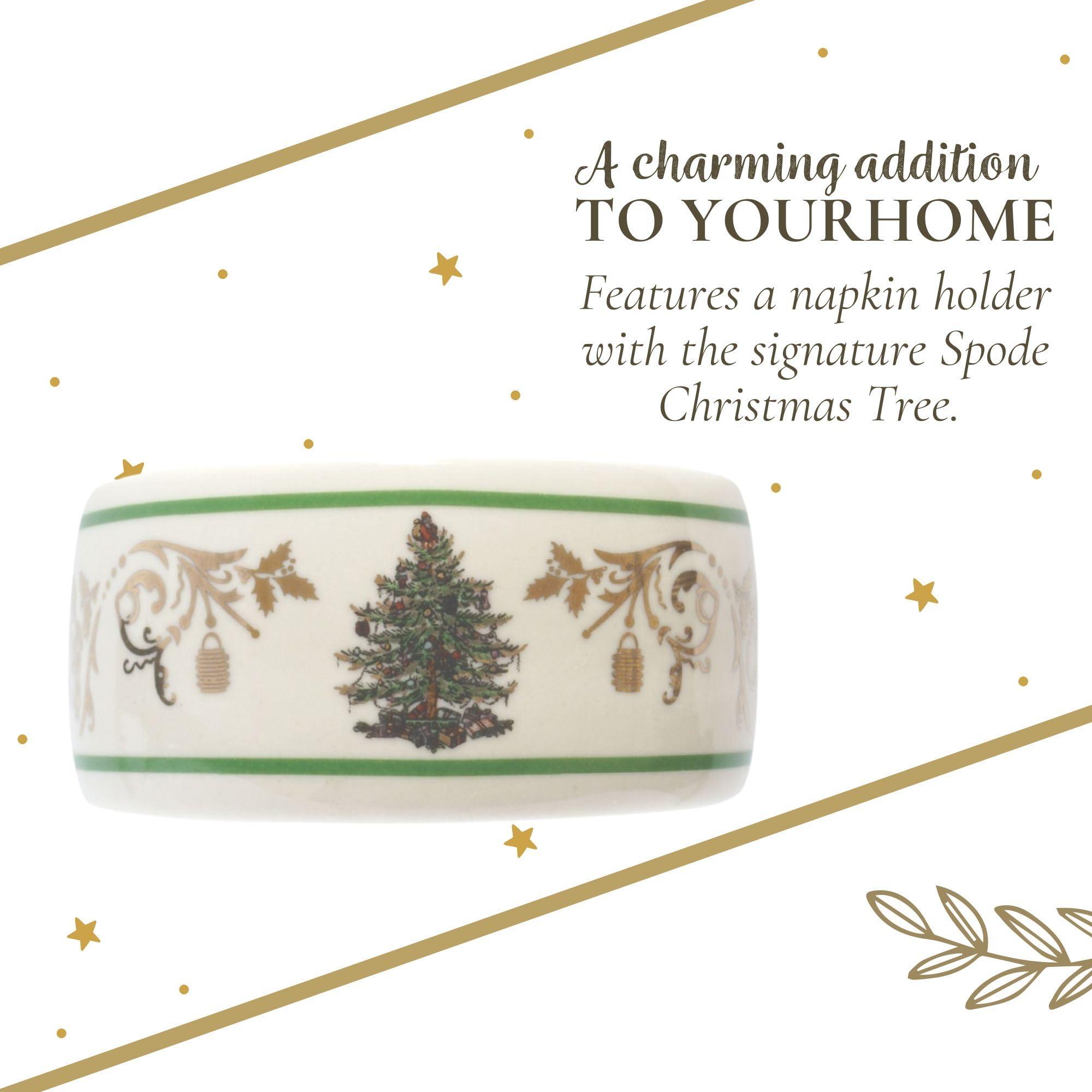 Spode Spode Christmas Tree Gold 2.75\" Napkin Ring (Set of 4) - Elegant 22K Gold Accented Holiday Napkin Rings, Fine Porcelain Christmas Table Setting Dcor - Ideal for Holiday Dinnerware & Festive Gifting