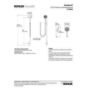 Kohler Kohler K-99898-CP Awaken G110 Premium Slidebar Kit, Polished Chrome, 7.375\"L x 4.00\"W x 44.75\"H