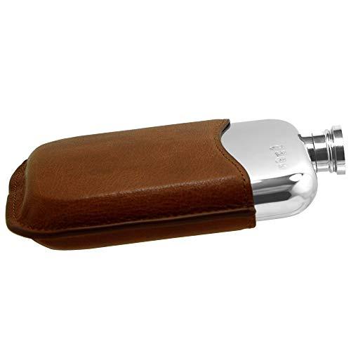 English Pewter Company Sheffield, England English Pewter Company 6oz Pewter Liquor Hip Flask with Luxury Brown Leather Pouch [PLF01]