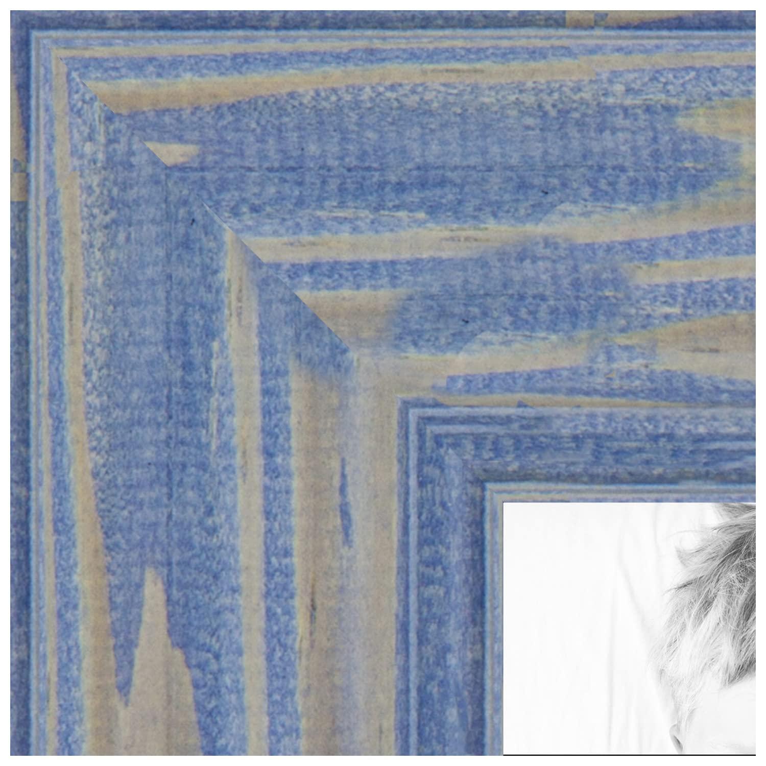 ArtToFrames ArtToFrames 21x49 Inch Blue Picture Frame, This 1.50 Inch Custom Wood Poster Frame is Blue, Great for Your Art or Photos - Comes with Economy Acrylic