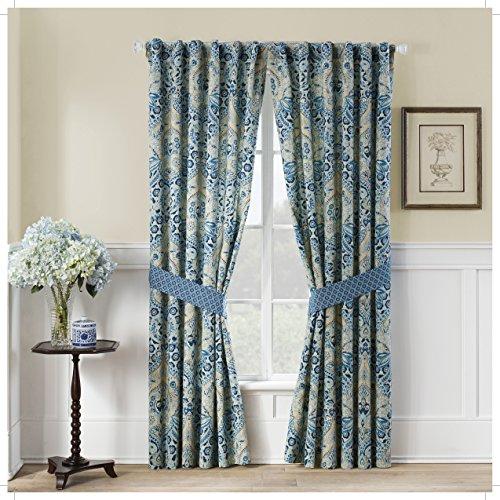 Waverly Waverly Moonlit Shadows Bohemian Medallion Rod Pocket Back Tab Curtains for Windows in Bedroom, Kitchen, or Living Room, Double Panel, 50\" x 84\", Lapis