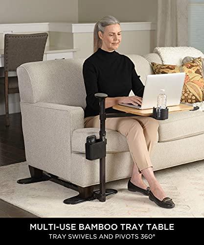 Signature Life Signature Life Independence Tray Table, Bamboo Swivel TV Tray, Adjustable Laptop Table with Ergonomic Stand Assist Safety Handle, Independent Living Aid