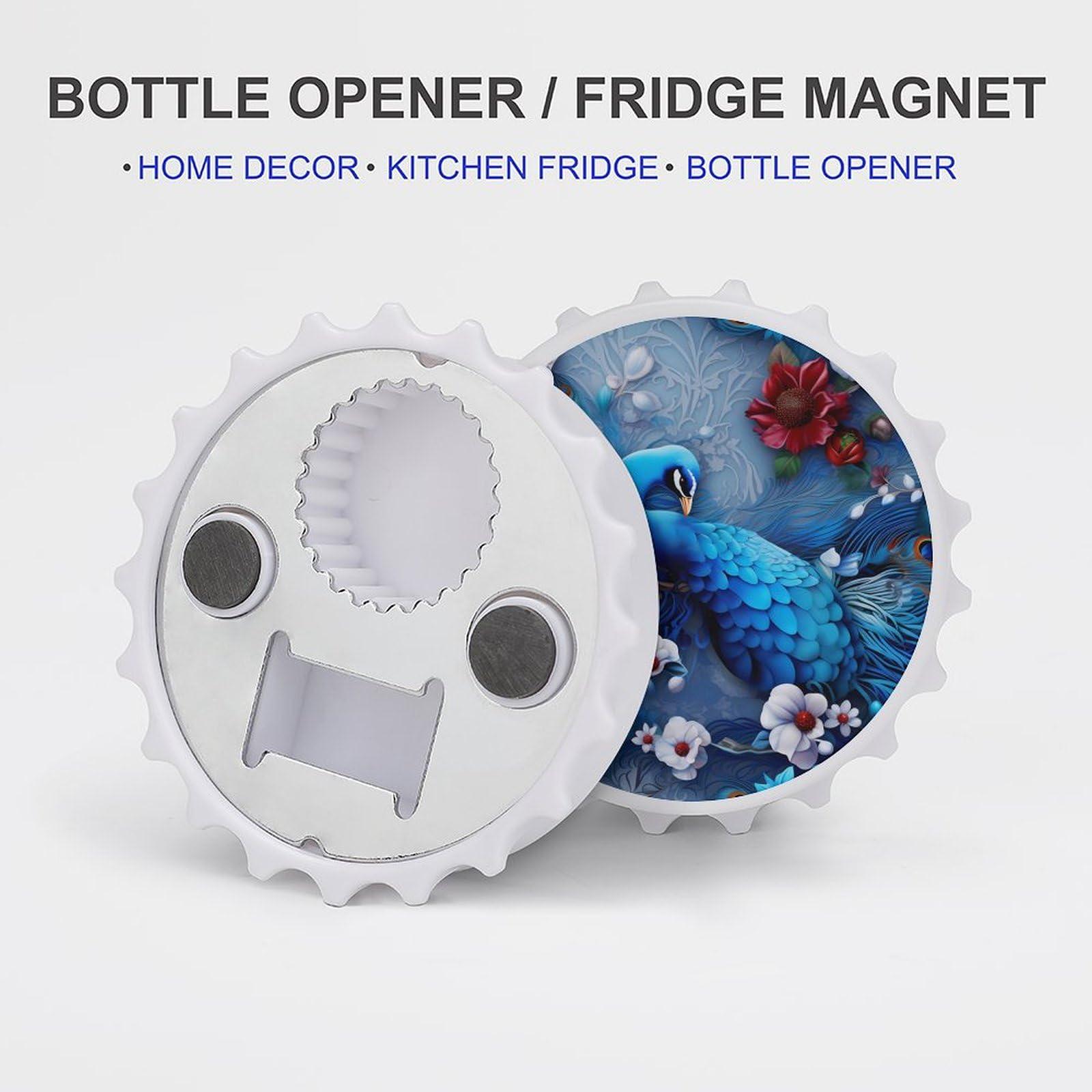 XKAWPC Peacock Flowers Magnetic Bottle Opener Funny Beer Opener Fridge Sticker for Refrigerator White-Style