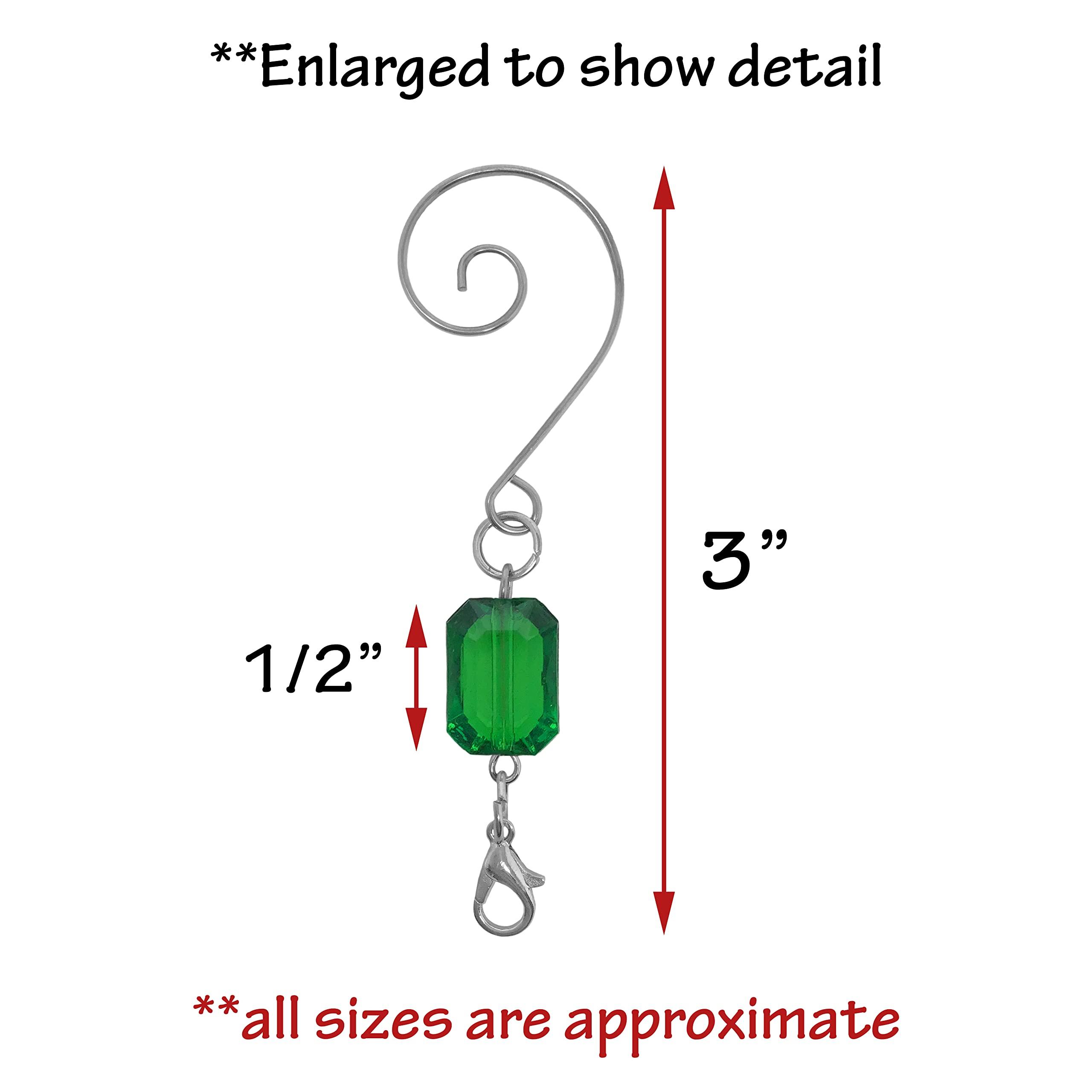 BANBERRY DESIGNS Christmas Ornament Hooks - Set of 120 - Red, Green and Clear Beaded Hangers - Decorative Silver Wire S-Hook with Sparkling Gems - Holiday Seasonal Dcor Accessories