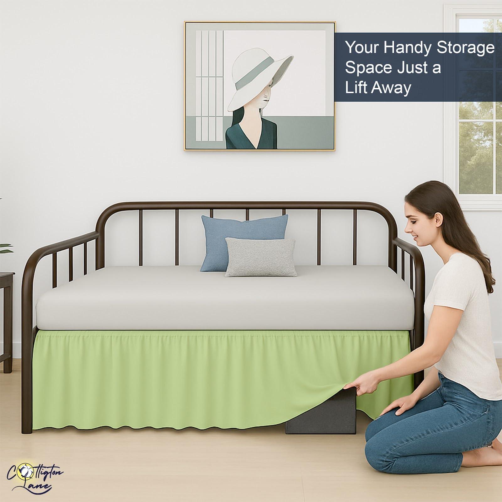 Cottington Lane Daybed Skirt with Split Corners Twin - Daybed Dust Ruffle Split Corners 18 inch Drop - Bed Skirts for Day beds - Microfiber Bed Sofa Daybed Skirt for Living Room Guest Room - Sage Daybed Skirt