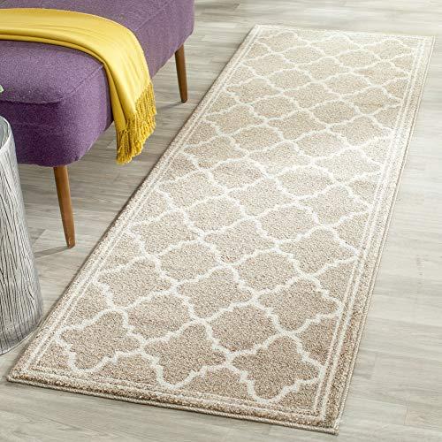 Safavieh SAFAVIEH Amherst Collection Runner Rug - 2\'3\" x 7\', Navy & Beige, Moroccan Trellis Design, Non-Shedding & Easy Care, Ideal for High Traffic Areas in Living Room, Bedroom (AMT422P)