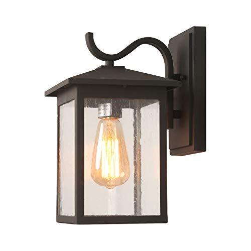 LALUZ LALUZ Rectangle Outdoor Wall Lights Farmhouse Front Porch Light 12.2, Black Outside Lights for House with Seeded Glass, Anti-Rust Exterior Light Fixtures Wall Mount for Patio, Entryway, Yards