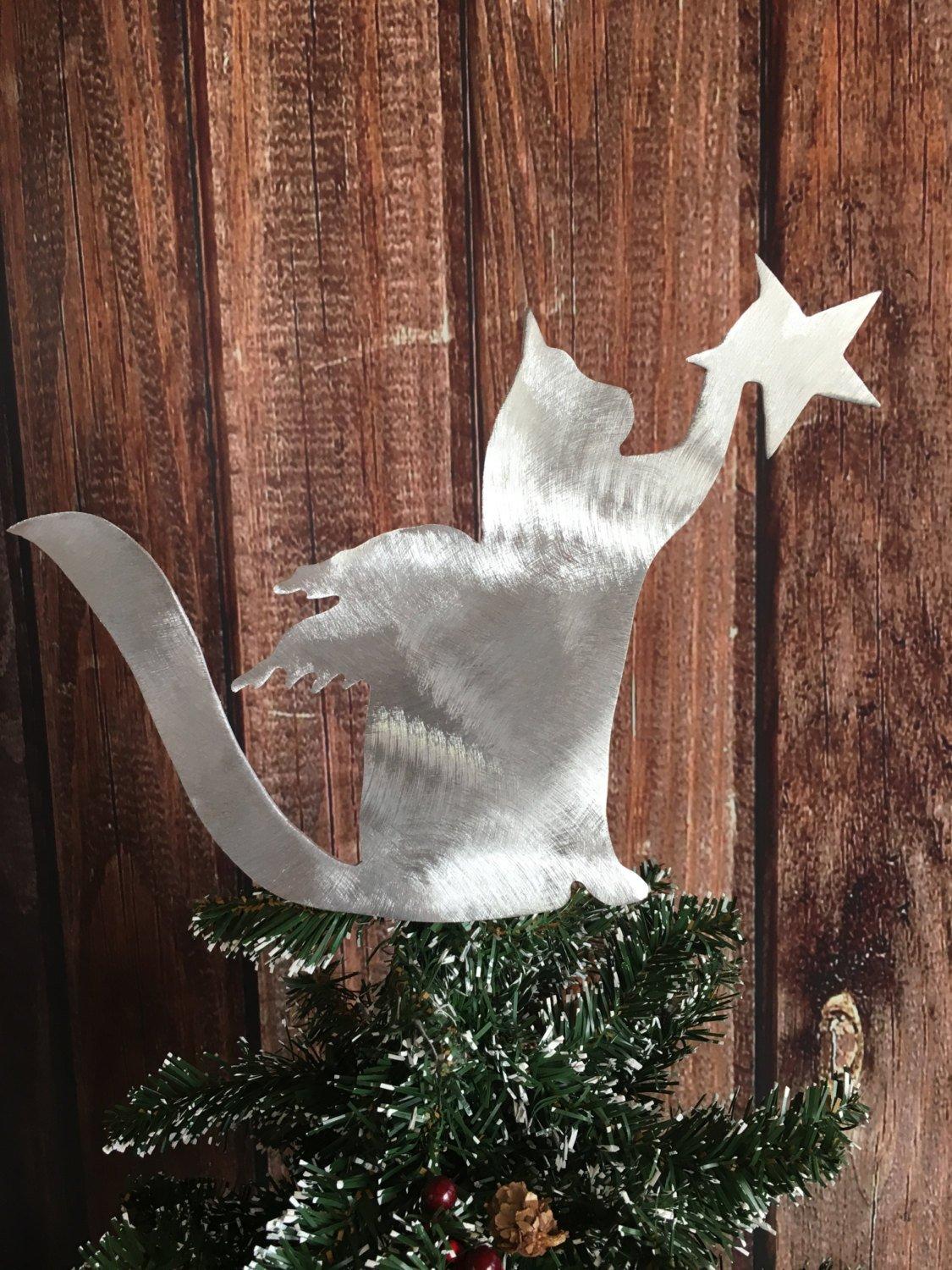 PT Hudson Alumi-Art Cat, Angel Star, Kitty Cat Christmas Tree Topper, Wreath Decoration, Holiday Decoration, metal, Silver, cat lover gift, lightweight