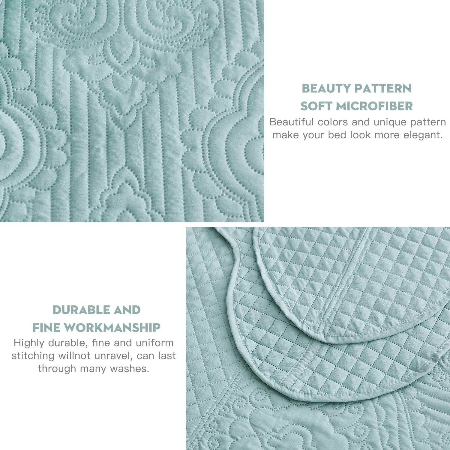 HZ & HY HZ & HY Oversized King Bedspread 138x122 Extra Wide, Ultrasonic Coverlet Bedding Set, Lightweight Thin Comforter, Reversible, 5 Piece, 100% Microfiber, California/Alaskan King, Seaglass