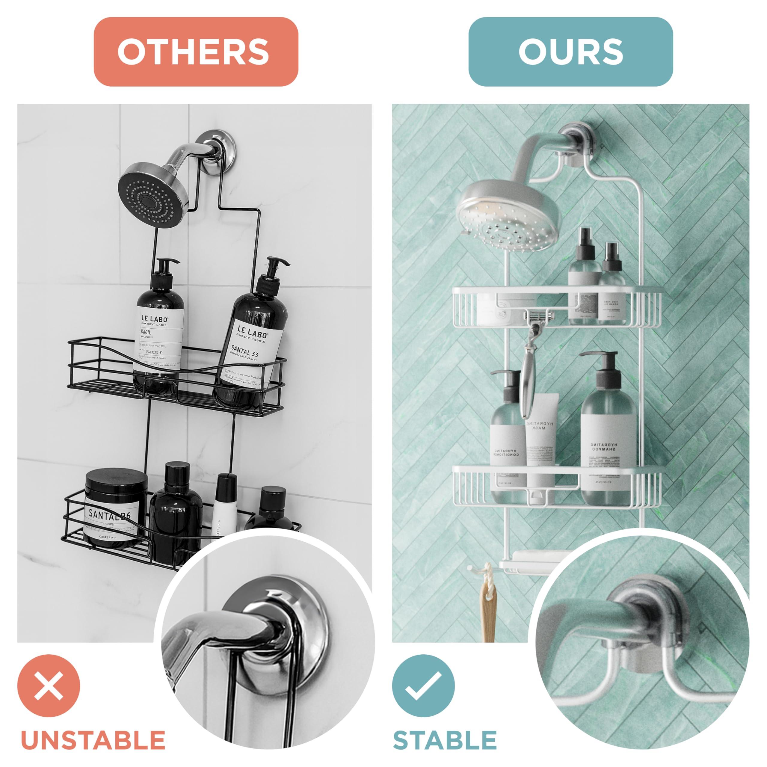 Zenna Home Zenna Home Hanging Shower Caddy with 2 Shelves, Soap Tray, Razor Holders and Hooks, Satin Chrome Rustproof Shower Rack, No Drilling Premium Over Shower Head Organizer, and Bathroom Shower Racks