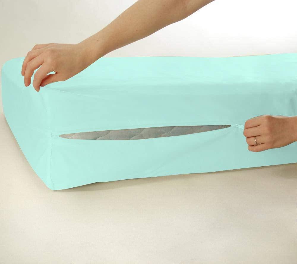 BEDOOPY BEDOOPY 1 Piece Zipper Fitted Sheet Only - Queen Size Zipper Fitted Sheet 6 Inch Deep Pocket - 400 Threadcount 100% Egyptian Cotton Super Soft - Easy to Change, Fold & Wash, Aqua