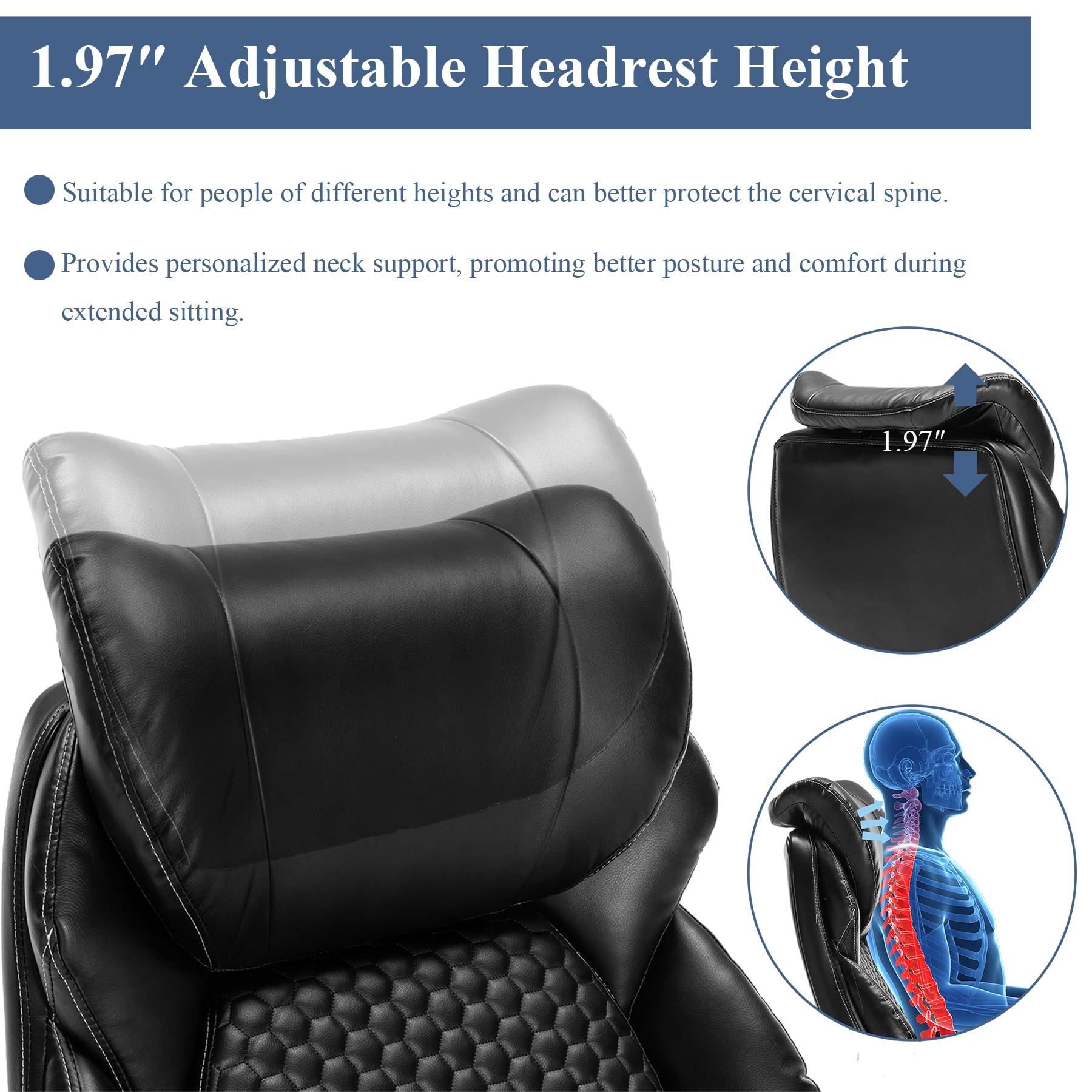OLYFING OLYFING Executive Office Chair, Heavy Duty 500 lbs, Ergonomic Leather Desk Chair with Adjustable Headrest and Lumbar Support, Big and Tall High Back Swivel Chair with Flip-up Armrests, Black
