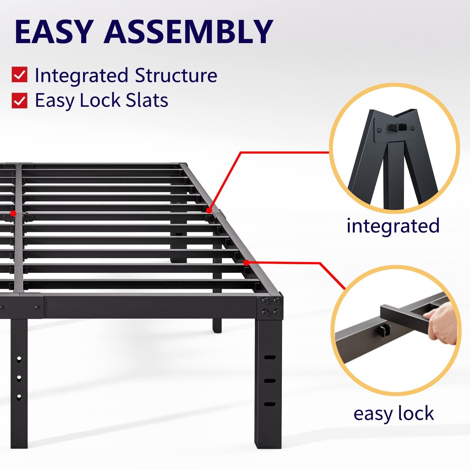 Neslime Neslime 18 Inch High King Bed Frame No Box Spring Needed, Heavy Duty King Platform Bed Frame for Heavy People, Easy Assembly, Noise Free, Black