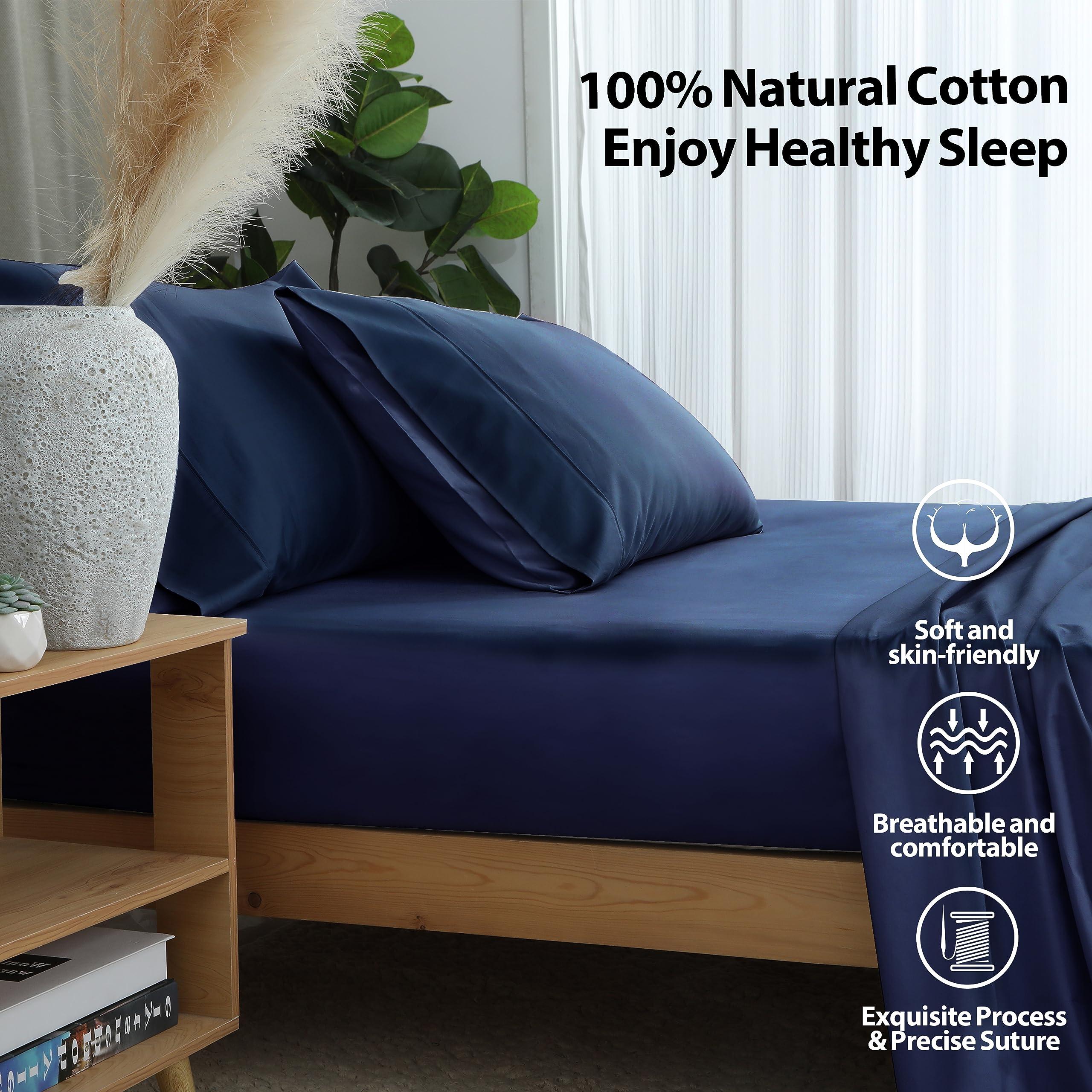 Shunjie.Home California King Size Fitted Sheet Only Navy Blue, 100% Egyptian Cotton 600 Thread Count, 16\" Deep Pocket Premium Cotton Mattress Sheet (1 Bottom Sheet Only)