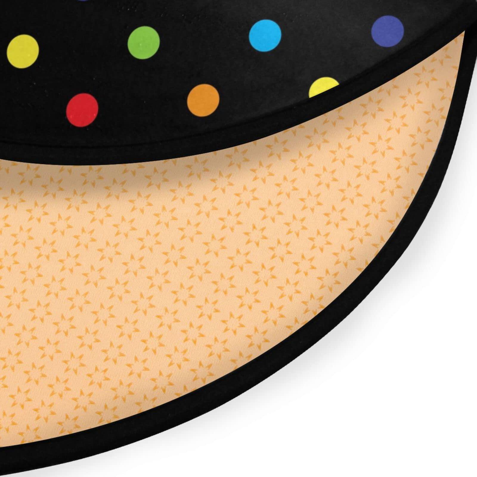 WIHVE Round Area Rug 3 Ft Colorful Polka Dot Black Non-Slip Floor Mat for Entryway Bedrooms Laundry Room Decor