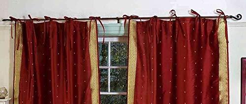Indian Selections Handcrafted Rust Indian Sari Curtains, Tiebacks Included Unlined Tie Top Sari Sheer Curtains, 80\"W x 84\"L, Beauty & Elegance for Living Rooms, Bedrooms, and Dining Rooms, Sold in Pairs
