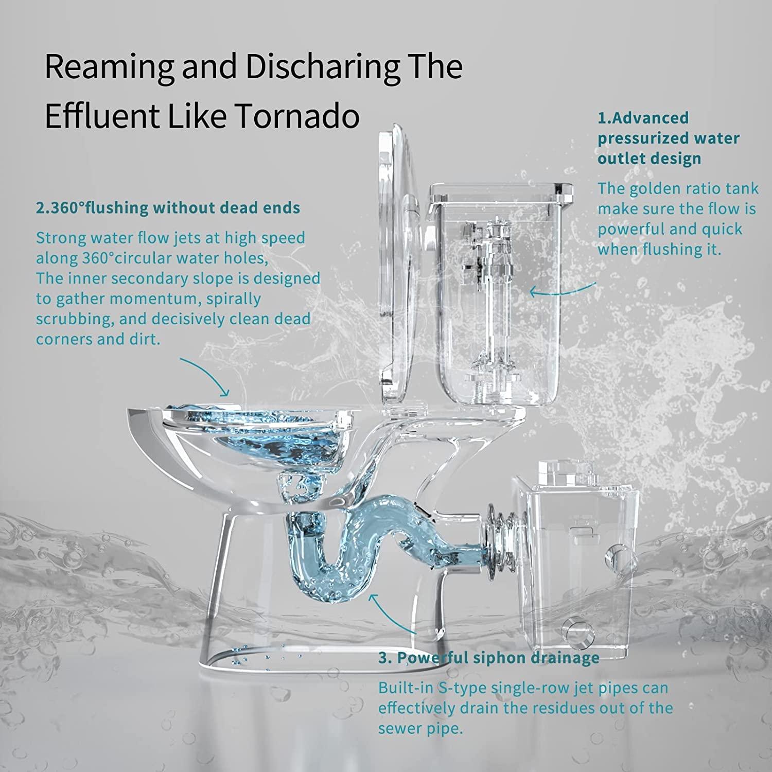 SUPERFLO Macerating Toilet with Pump & AC Vent | Upflush Toilet System for Basement to Bathroom sink & Tub,Silent & High Standard,include Modern Toilet, Water Tank & 600W Macerator Toilet Pump SUPERFLO