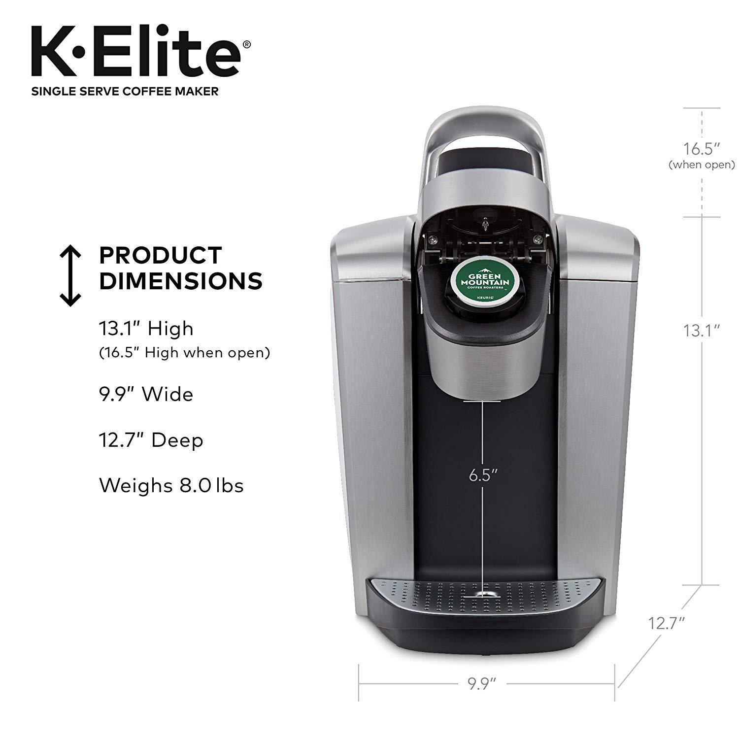 Keurig Keurig C K-Elite Maker, Single Serve K-Cup Pod Brewer, With Iced Coffee Capability, Brushed Silver Plus Extra Filter Included, 75oz