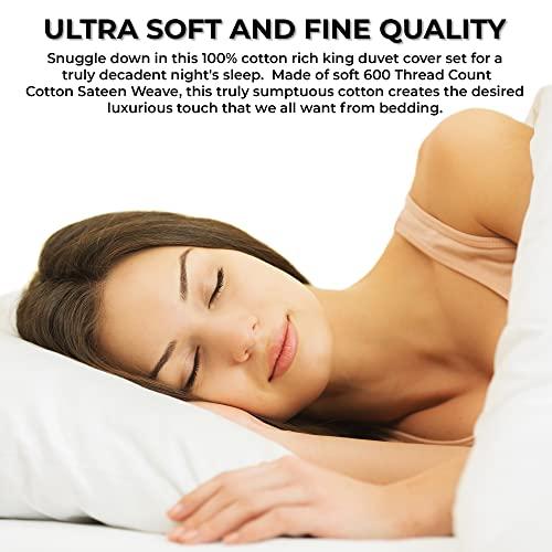 Tribeca Living Tribeca Living Egyptian Cotton King Duvet Cover Set, 3pc Oversized Plain Bedding Set Includes King Duvet Cover And Two Sham Pillowcases, 600 Thread Count, Sky Blue