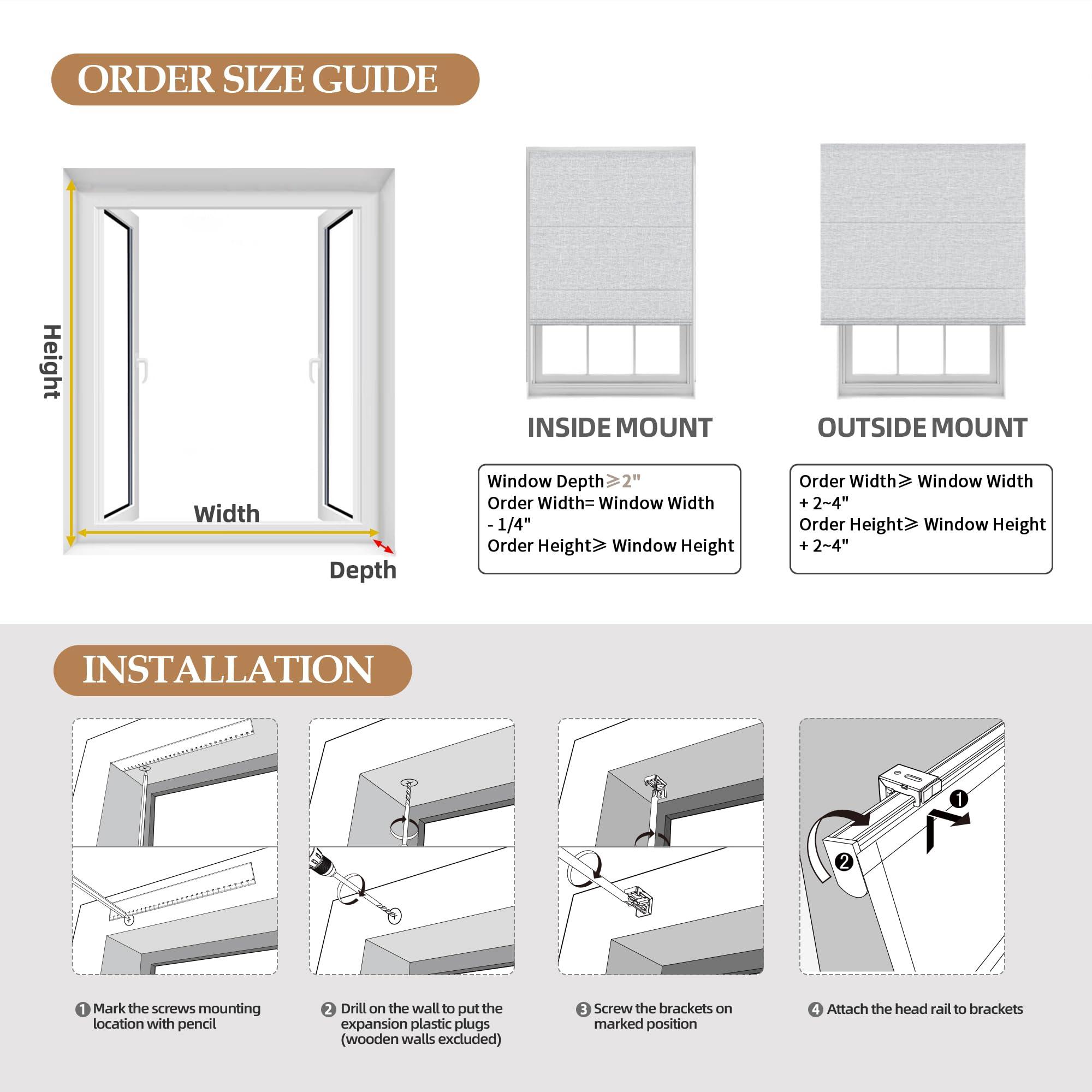 Blindzup Blindzup Cordless Roman Shades for Windows, Pull Down Linen Roman Blinds with Waterproof and Room Darkening Fabric for Living Room Dining Room Bathroom,Privacy Blackout Coffee, 29" W x 54" H