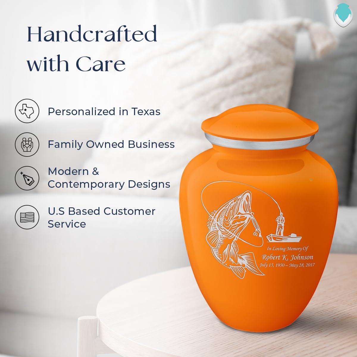 GetUrns Geturns Embrace Adult Personalized Fishing Cremation Urns for Human Ashes I Large Burnt Orange Funeral Urn for Men and Women I 200 lbs