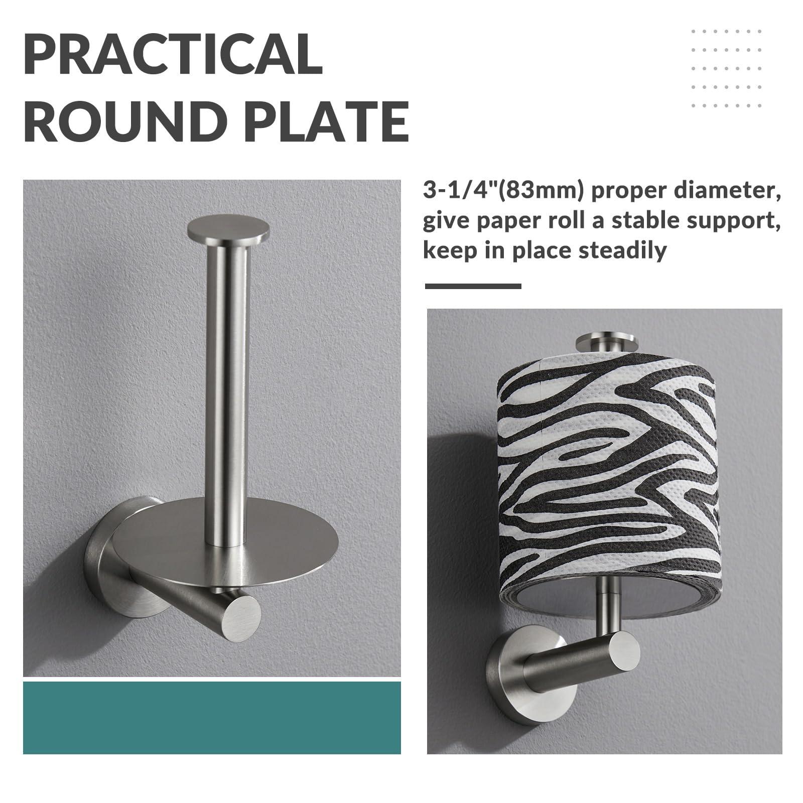 Aomasi Vertical Toilet Paper Holder, Aomasi SUS304 Stainless Steel Toilet Tissue Roll Hanger with Round Plate, Bathroom TP Roll Organizer, Wall Mounted, Brushed Nickel