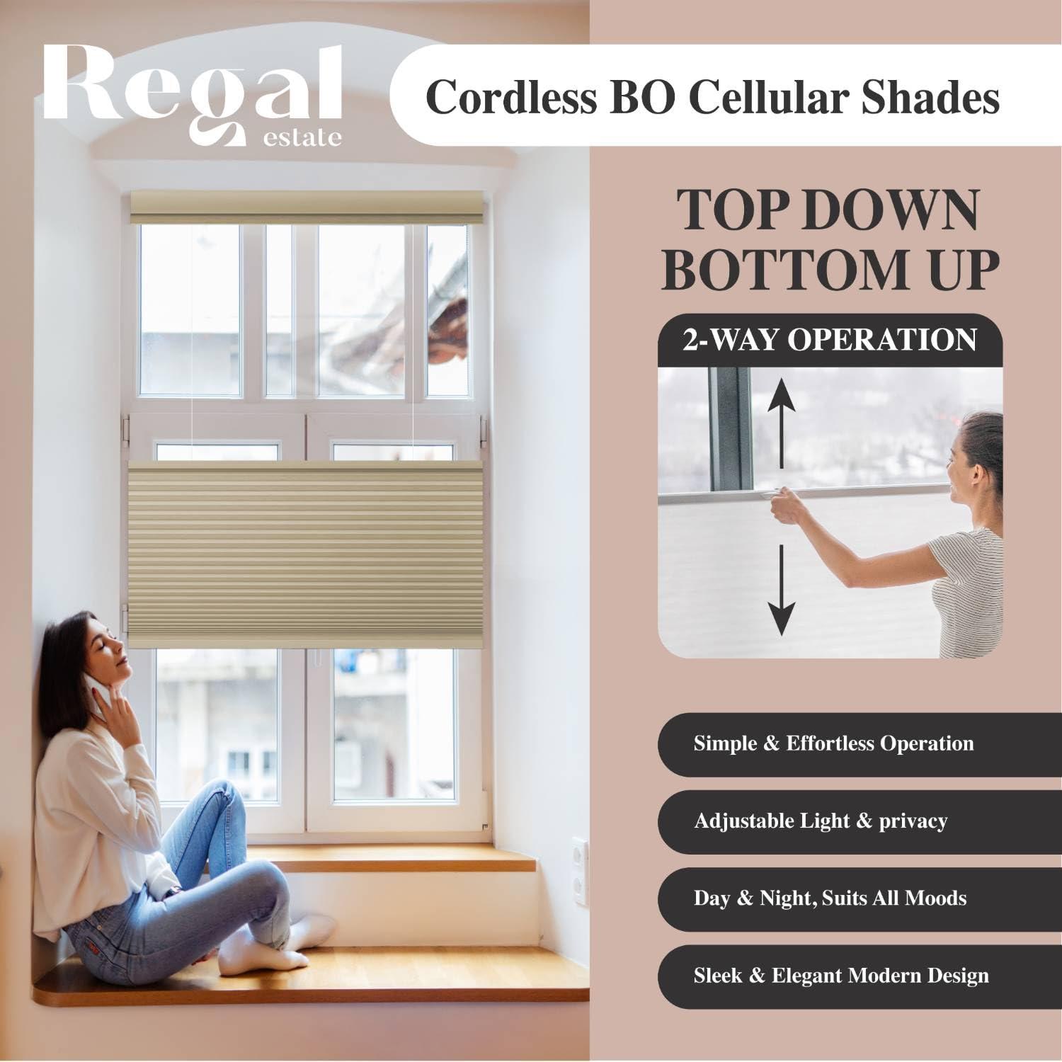 Regal estate 12BOTTLE Cordless 1.5" Blackout Top Down Bottom Up Cellular Shades,52" W x 48" H, Window Blinds for Energy Saving, Gray, Indoor Window Blinds, Shades for Bedroom, Living Room by REGAL ESTATE