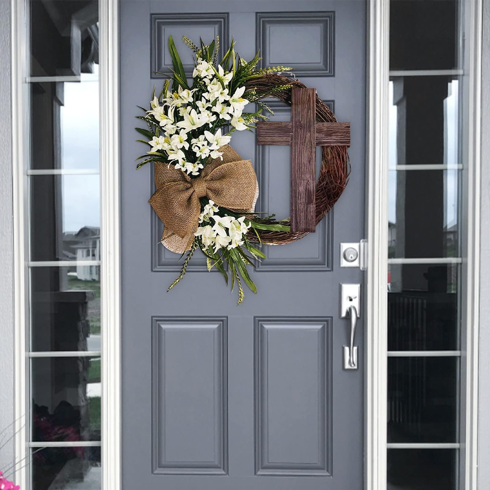 Wreaths Easter Wreath for Front Door Egg, Garland Welcome Window Porch Indoor Door Hanger Burlap Gifts Rabbit Welcome Sign Cross Handmade Happy Easter Wedding