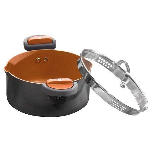 GOTHAM STEEL GOTHAM STEEL 5 Qt Ceramic Stock Pot Multipurpose Pasta Pot with Strainer Lid & Twist and Lock Handles, Nonstick Ceramic Pot for Soup, Spaghetti, Rice, Pots for Kitchen, Dishwasher Safe - Copper