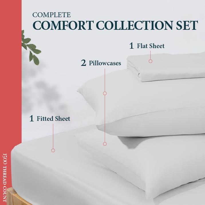 Ashton Sheets Ashton Sheets 100% Egyptian Cotton Sheets Queen Size - 1500 Thread Count 4 PC Queen Sheet Set Egyptian Cotton, Sateen Weave Sheets Queen Size, High Thread Count Sheets, 19\" Deep Pocket - Light Grey