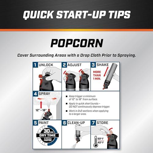 DAP DAP, White, 7079850025 Popcorn Water Based 2in1 Wall & Ceiling Texture Spray with Aim Tech Nozzle, 20 Ounce, 1.25 Pound (Pack of 1)