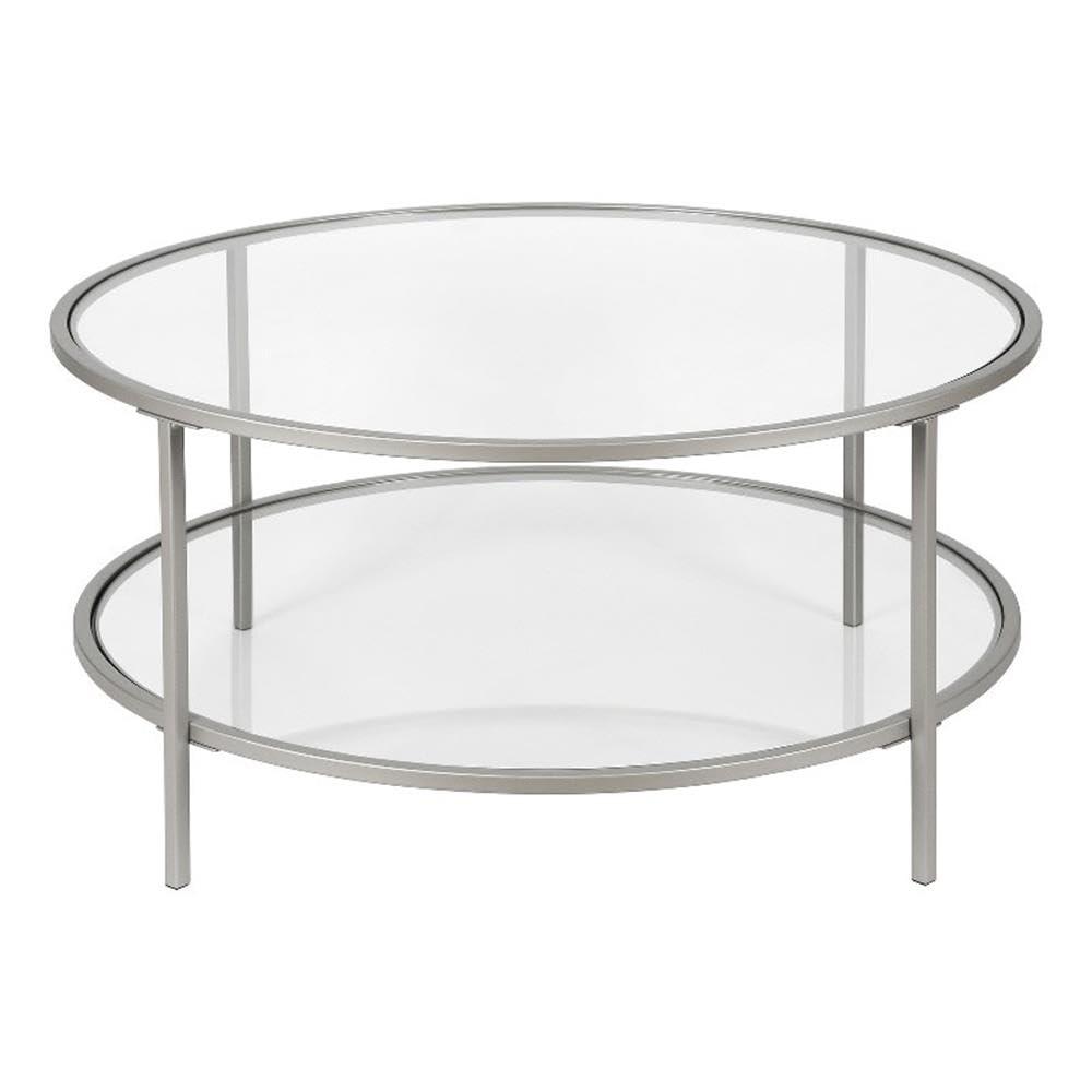 Henn&Hart Henn&Hart 36\" Wide Round Round Coffee Table with Glass Top in Nickel, Modern Round Coffee Tables for living room, studio apartment essentials