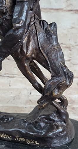 EUROPEAN BRONZE Frederic Remington Cowboy on Horse Rodeo Old West Western Art Bronze Sculpture Artwork Deal Gift by Think Bronze