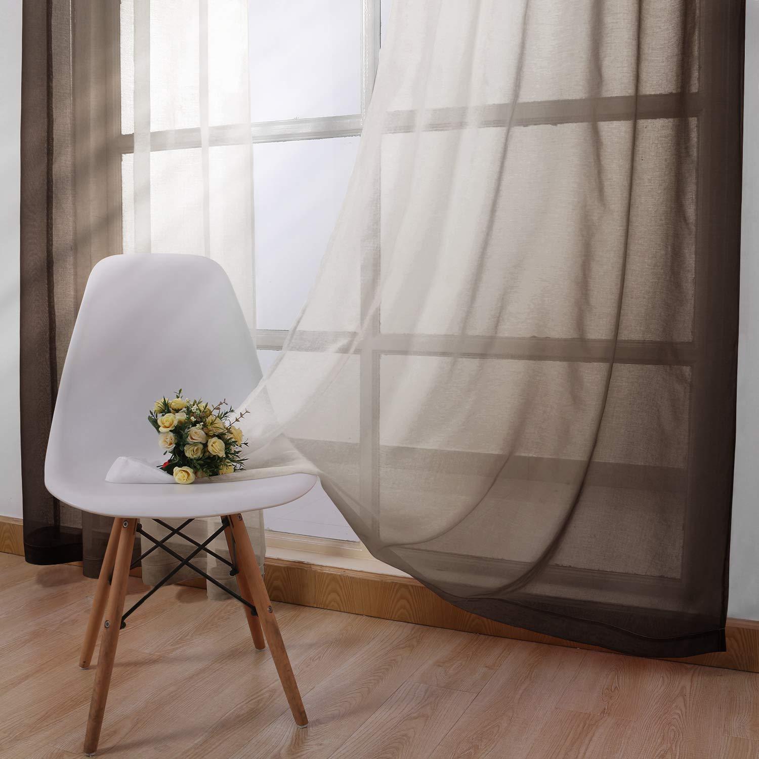 DWCN DWCN Ombre Sheer Curtains - Faux Linen Semi Voile Grommet Top Gradient Curtains for Bedroom and Living Room, Set of 2 Window Curtain Panels, 52 x 54 Inch Length, Chocolate Brown