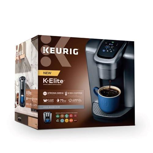 Keurig Keurig K-Elite Single Serve K-Cup Pod Coffee Maker, with Strength and Temperature Control, Iced Coffee Capability, 8 to 12oz Brew Size, Programmable, Brushed Silver