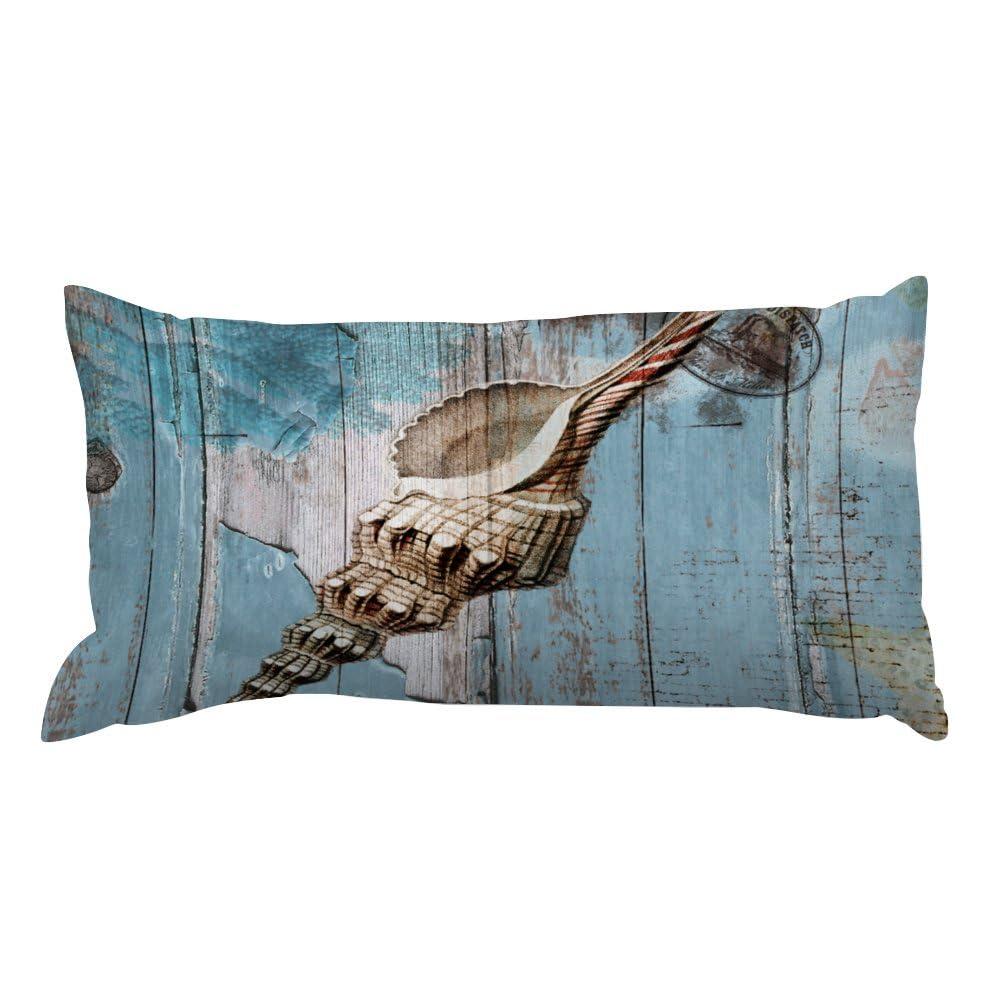 luckluccy luckluccy Conch Beach Pillow Cover Blue Wood Grain Lumbar Pillowcases Beach Themed 12x16in Decorative Pillow Home Cotton Linen Mediterranean Style Pillow Cover for Sofa Couch Bedroom Living Room