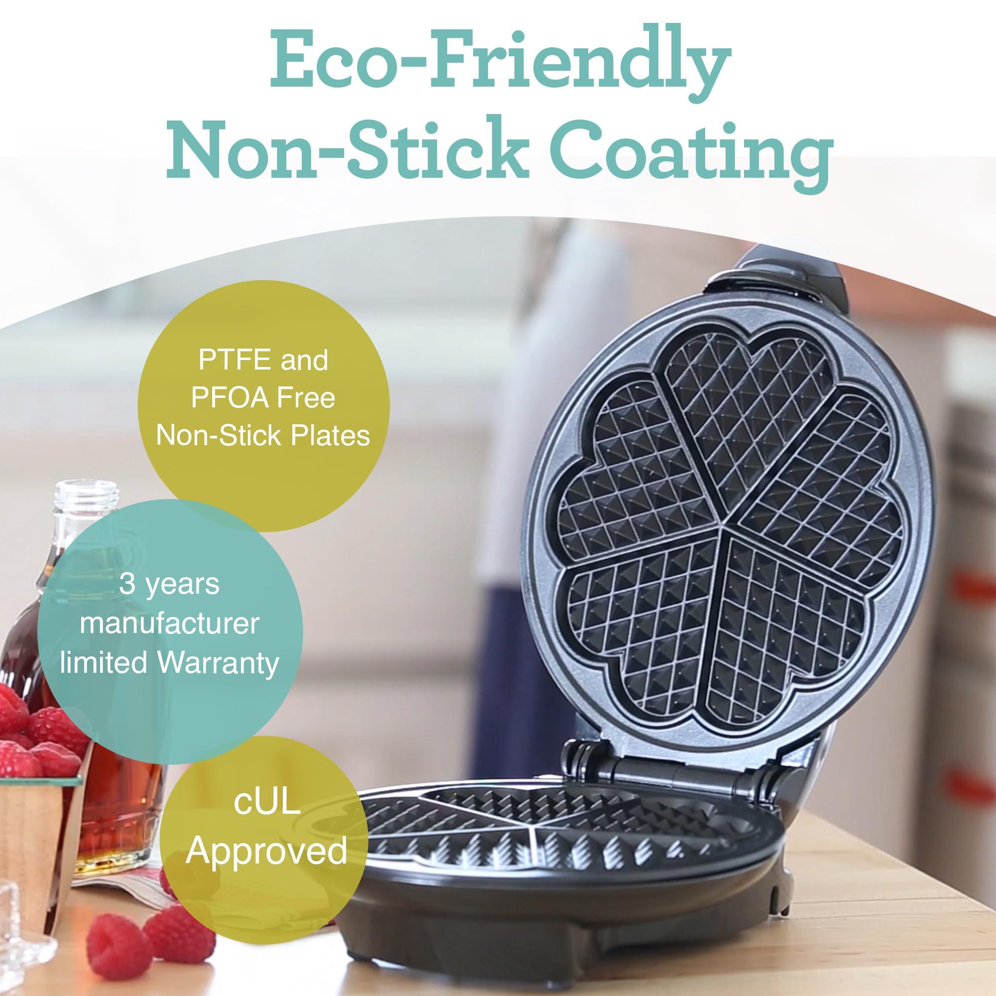 Euro Cuisine Euro Cuisine WM520 Heart Shaped Iron Waffle Maker - Eco-Friendly PTFE and PFOA Free Non Stick Plates, Perfect for V-Day & Special Occasions, 8-Inch