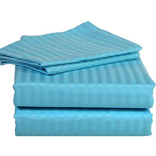 Myrtle Collection Damask Stripe Luxury 1500-TC Heavy Egyptian Cotton 6-PCs Sheet Set Fits 4-6 Inch Deep Pockets (1 Fitted, 1 Flat, 4 Pillowcase) Platinum Collection Bedding Set (King Size, Turquoise)