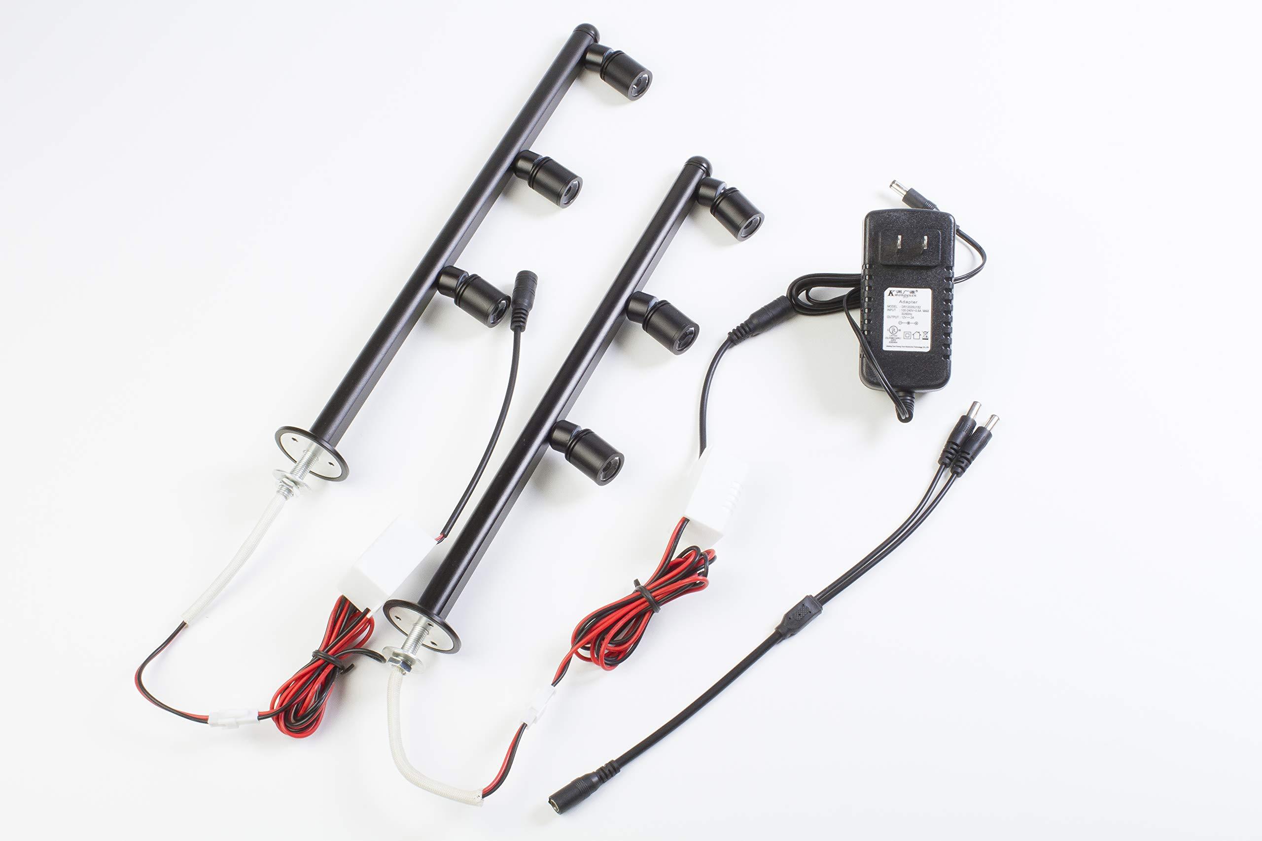 LEDUPDATES 2 Showcase Display LED spot Light Black Pole Style FY-53 Set with UL Listed 12v 2A Power Supply