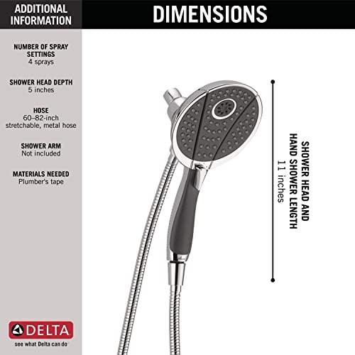 DELTA FAUCET Delta Faucet 4-Spray In2ition Dual Shower Head with Handheld Spray, Detachable Shower Head with Hose Chrome 58467