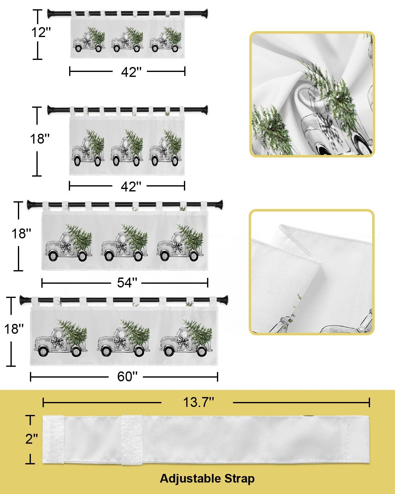 ZOE GARDEN Christmas Tab Top Valances for Windows, Short Window Treatment Vanlance Curtains & Drapes for Kitchen Living Room Bathroom Bedroom Cafe Classic Old World Car Xmas Green Pine Tree 54\'\' x 18\'\'