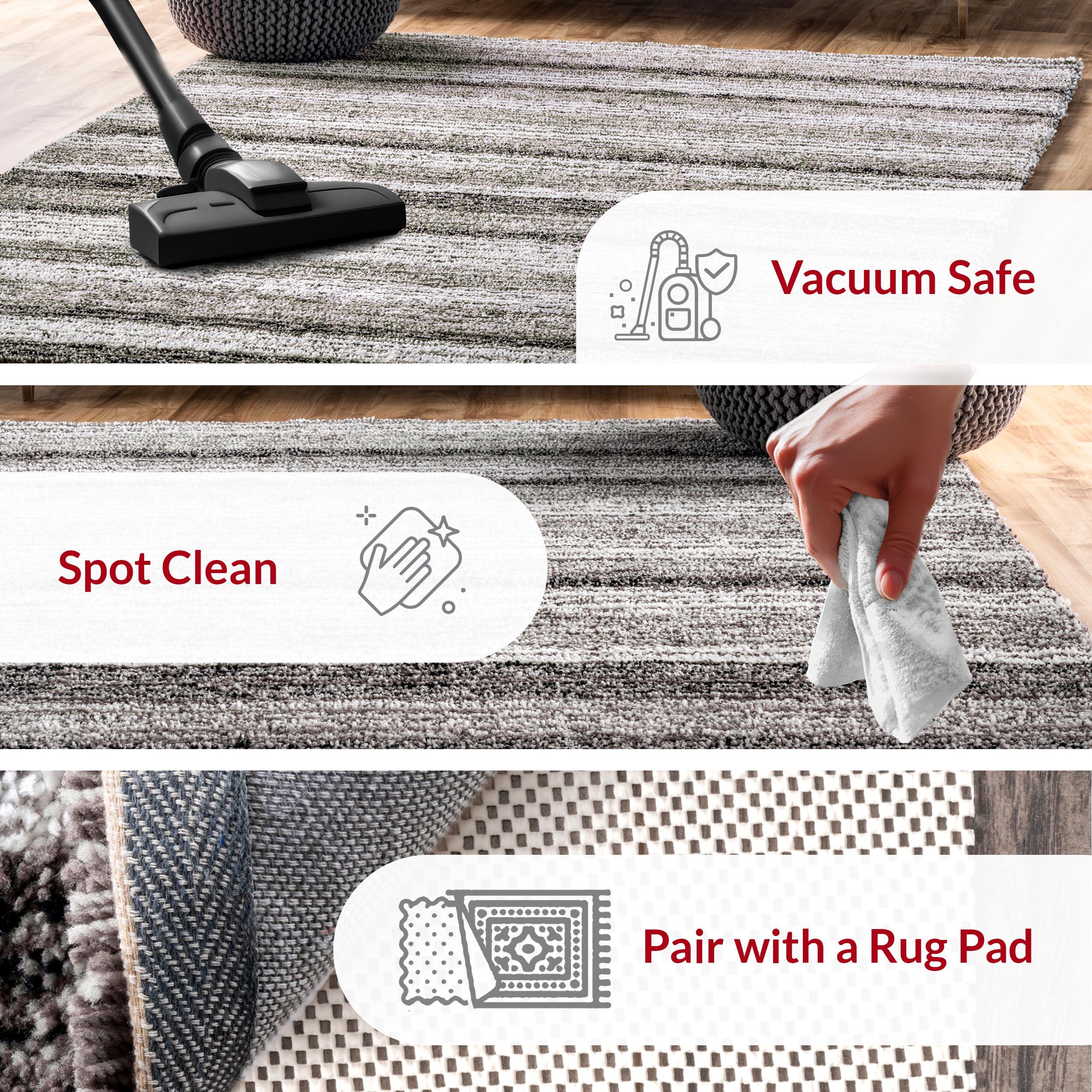 nuLOOM nuLOOM Drey Striped Shag Area Rug - 4 Round Accent Shag Rug Casual Gray Multi/Brown Rugs for Living Room Bedroom Dining Room Nursery Entryway