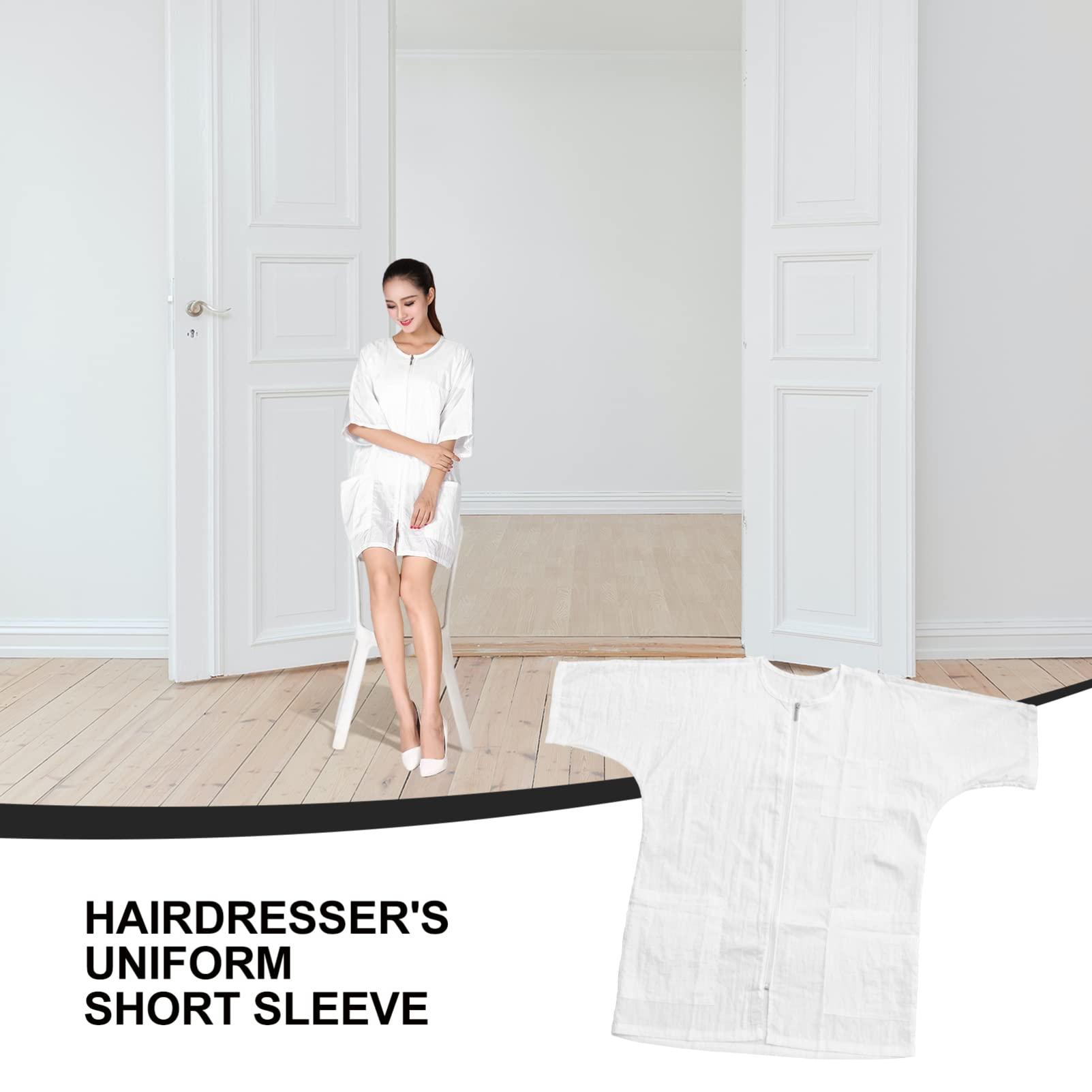 KALLORY KALLORY Salon Smock Hair Stylist Apron Hairdresser Grooming Smocks Barber Jacket Barber Working Apron for Nail Salon Spa Beauty, White