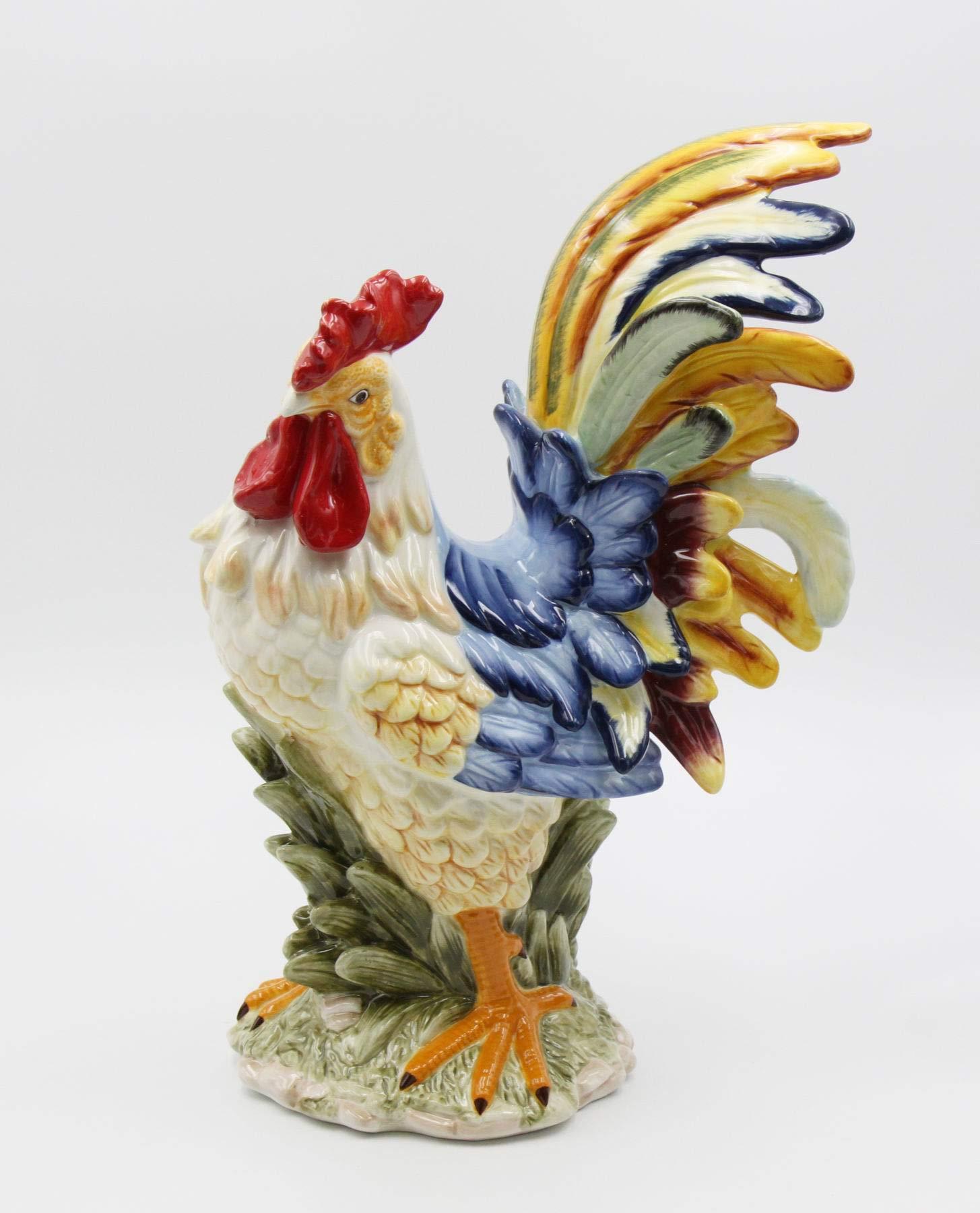 StealStreet StealStreet SS-CG-31980, 15.75 Inch Porcelain Painted Colorful Rooster Bird Figurine Statue, Blue/Orange