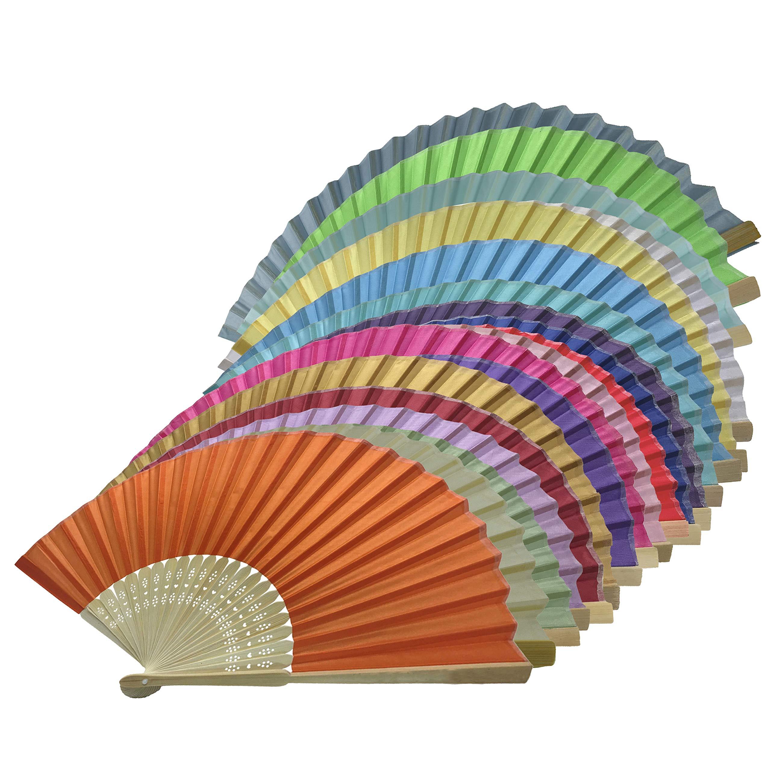 FANSOF.FANS Pack of 10 Wholesale Silk Fabric Hand Fan Bamboo Ribs Wedding Party Favour