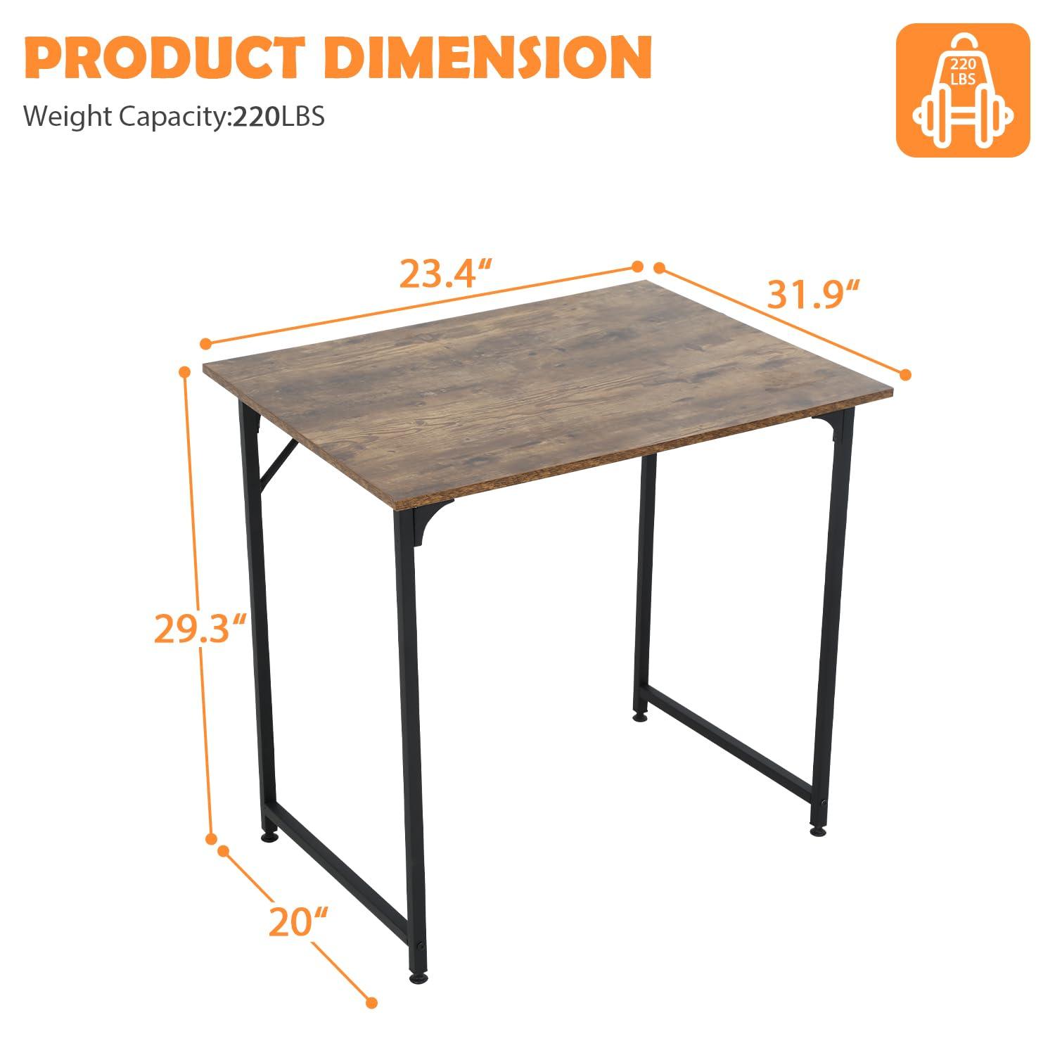 MKDLUFEI Small Desk, 32 Inch Small Computer Desk, Computer Table with MDF Board & Black Metal Frame, Work Desk with Adjustable Leg Pads, Office Table for Home Office Bedroom Small Spaces, Study Table, Vintage
