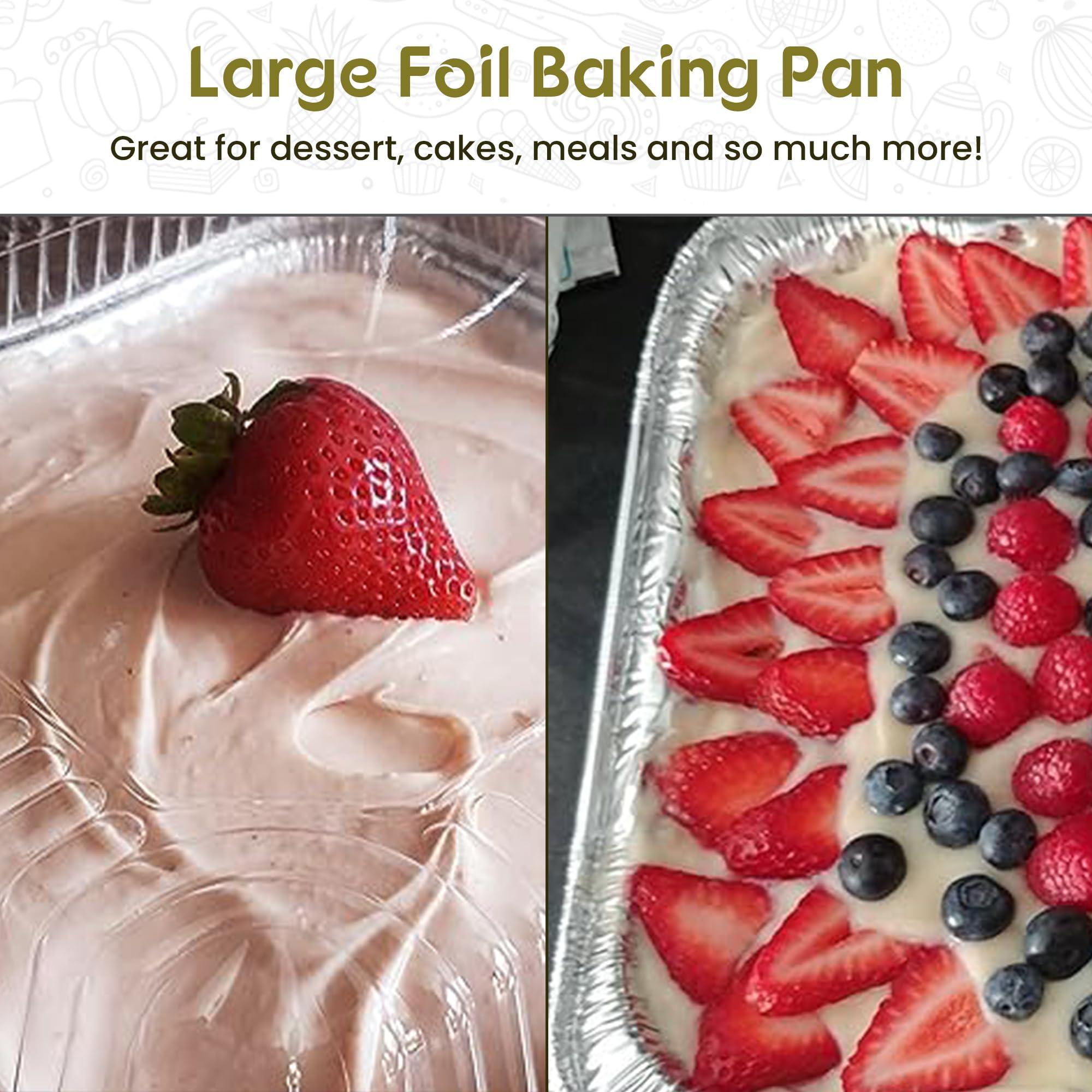 KitchenDance.com KitchenDance Disposable Aluminum Half Size Sheet Cake Pans with Clear Plastic Dome Lid - 17-1/2\" x 12-13/16\" Aluminum Foil Pans -Baking Pan Perfect for Baking, Freezing, Serving Food, 7300P, 100 Count