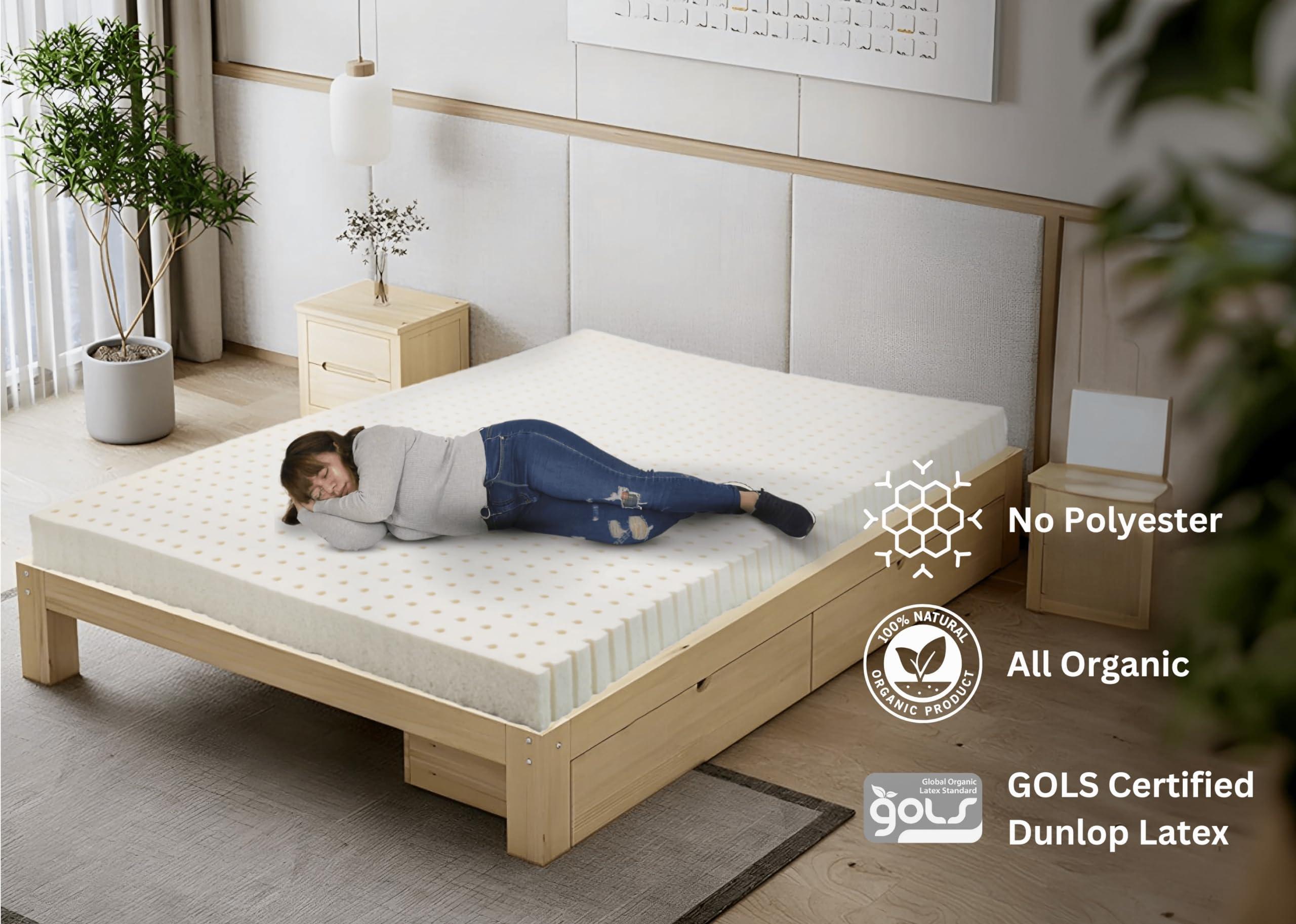 ORGANIC TEXTILES ORGANIC TEXTILES 2 Inches Organic Latex Mattress Topper with Removable Rayon Derived Material Cover - Made in USA (2\" Twin - Soft)