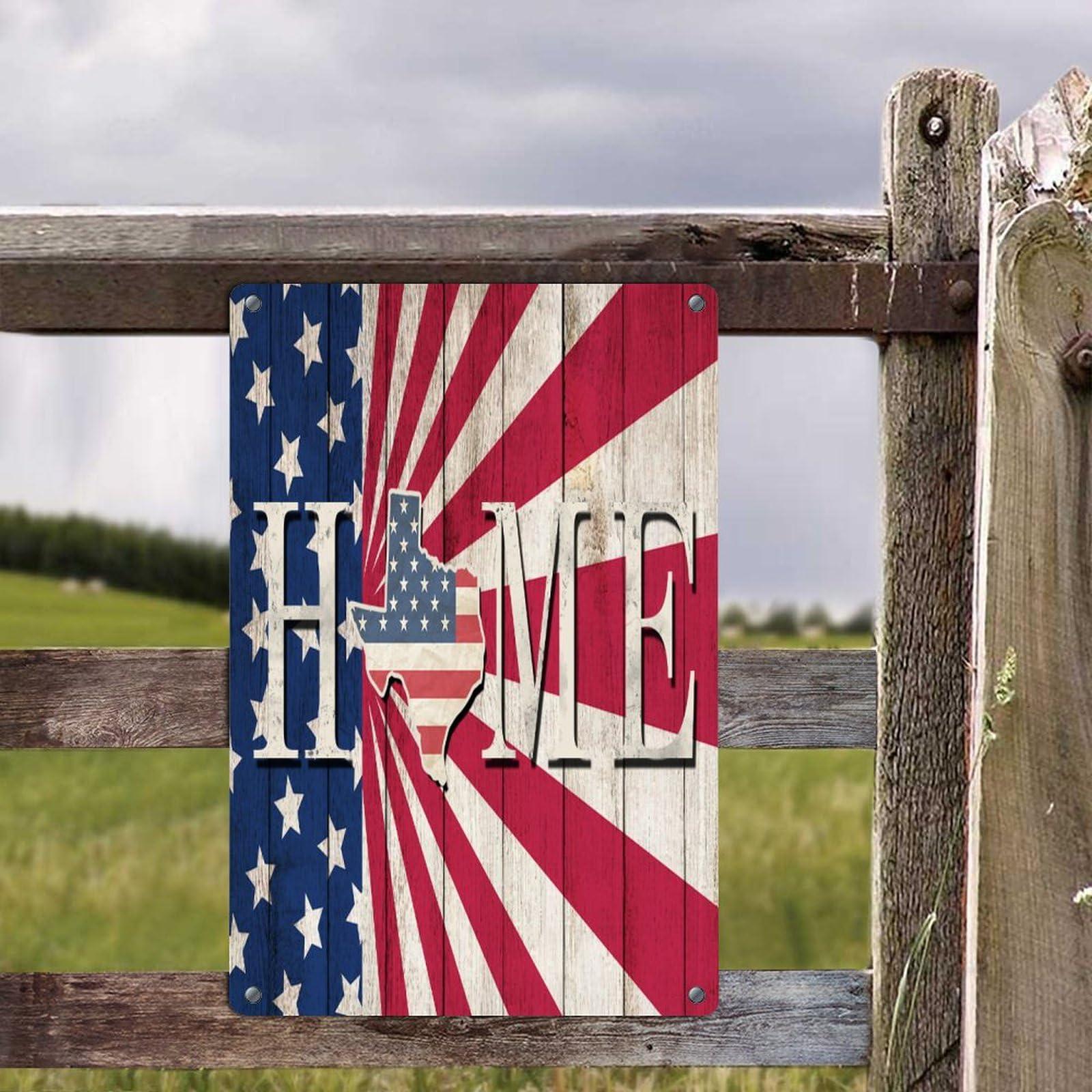 Autravelco Home texas Customized Metal Signs Rustic Lounge Signs American Flag USA Veterans Day Wall Dcor Tin Signs for Office House Gate 8x12in
