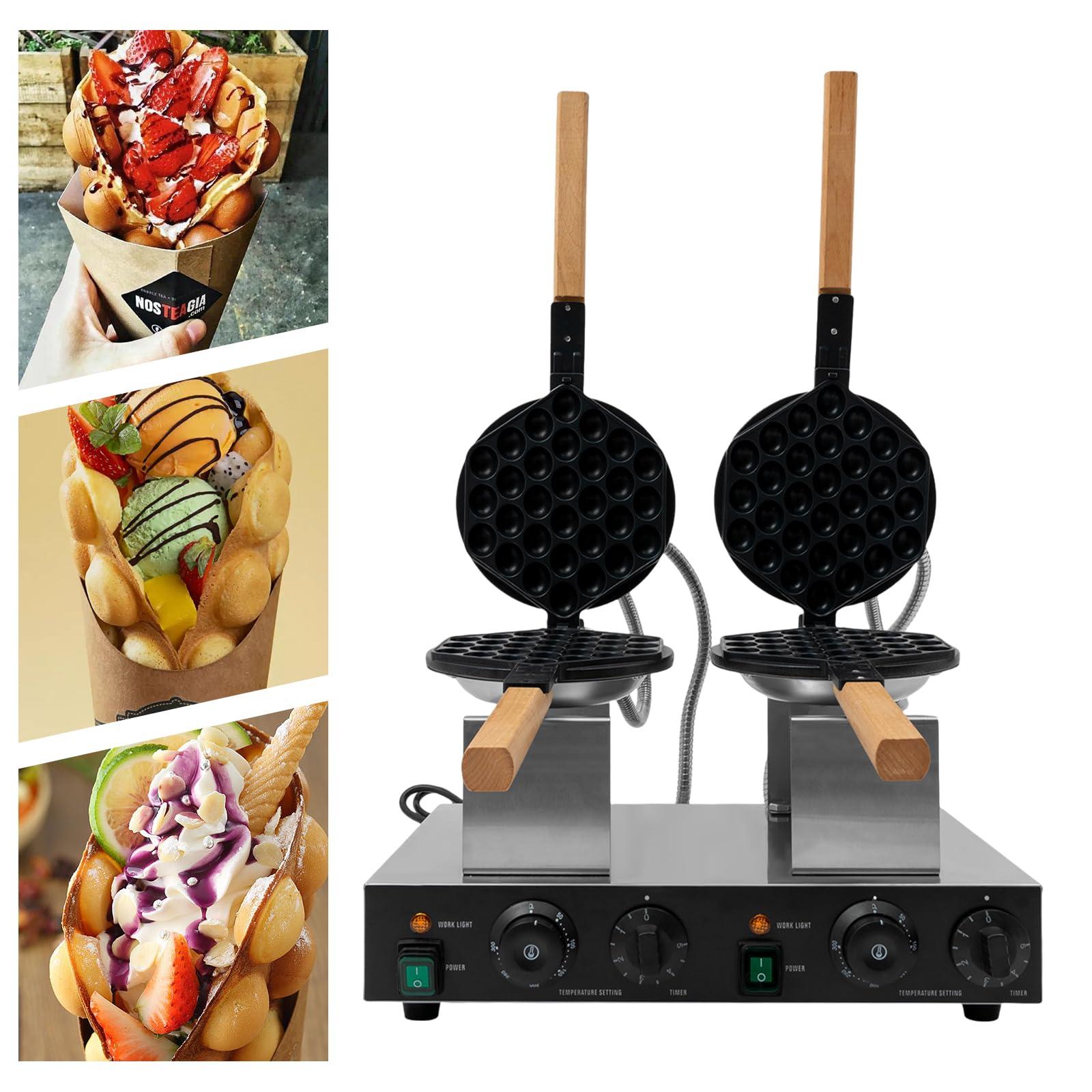 SBPKMARSCT Waffle Making Machine, 110V 2.83KW Commercial Double-Head Honeycomb Egg Shaped Waffle Maker Electric Stainless Steel Takoyaki Maker for Making Pancakes, Tea Restaurants, Fast Food Restaurants